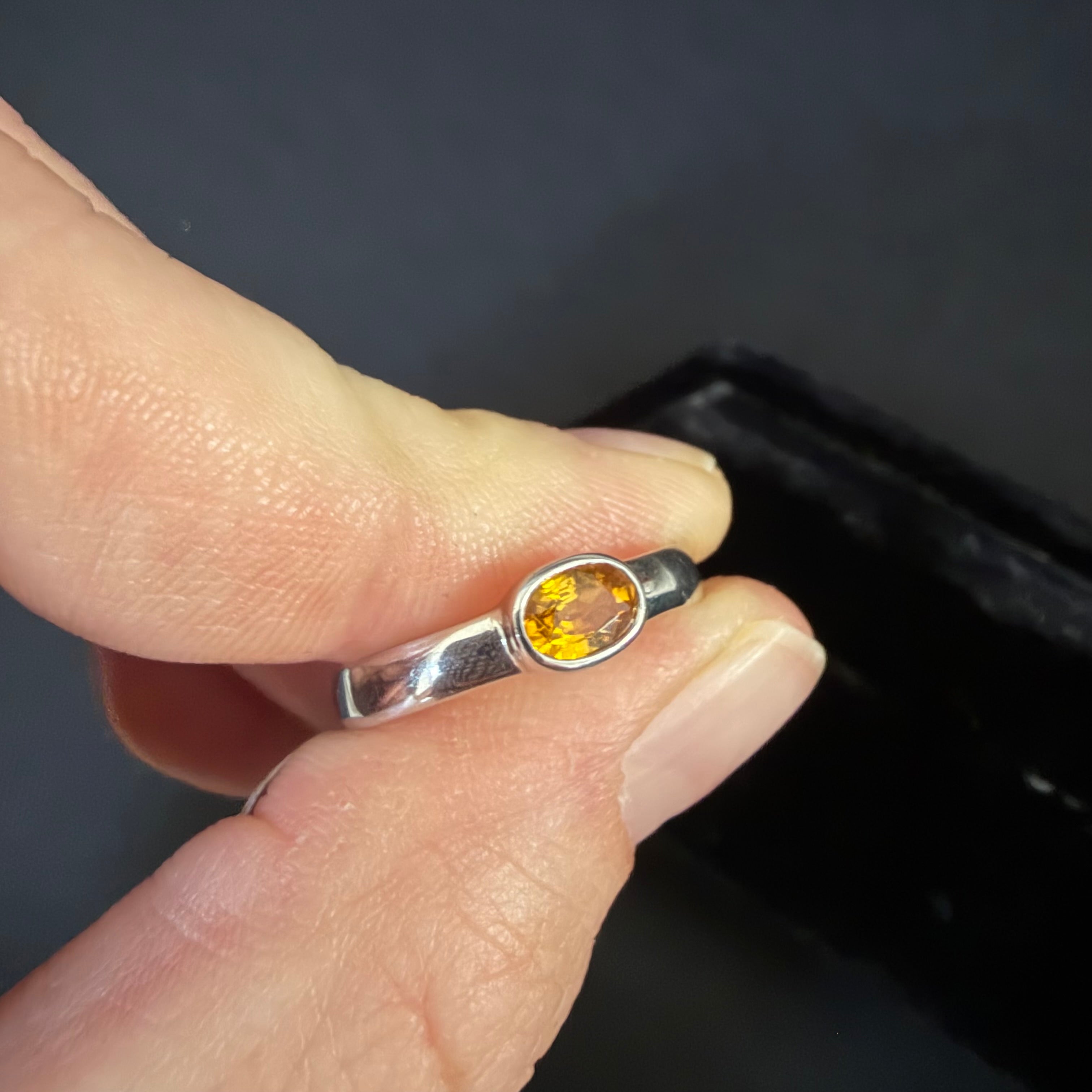 9ct White Gold, Oval Yellow Sapphire Rub Set Band Ring