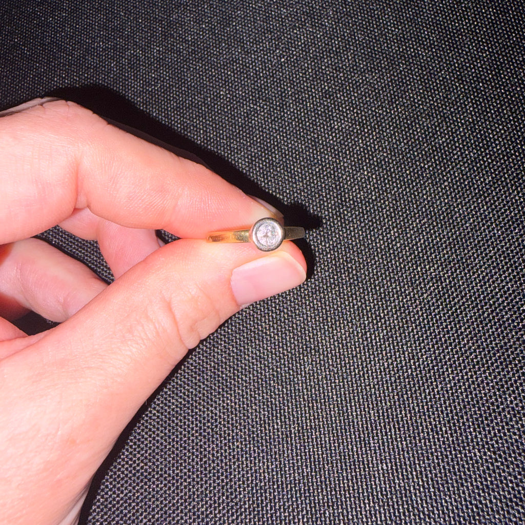 18ct Yellow and White Gold Rub Over Set, Single Diamond Ring