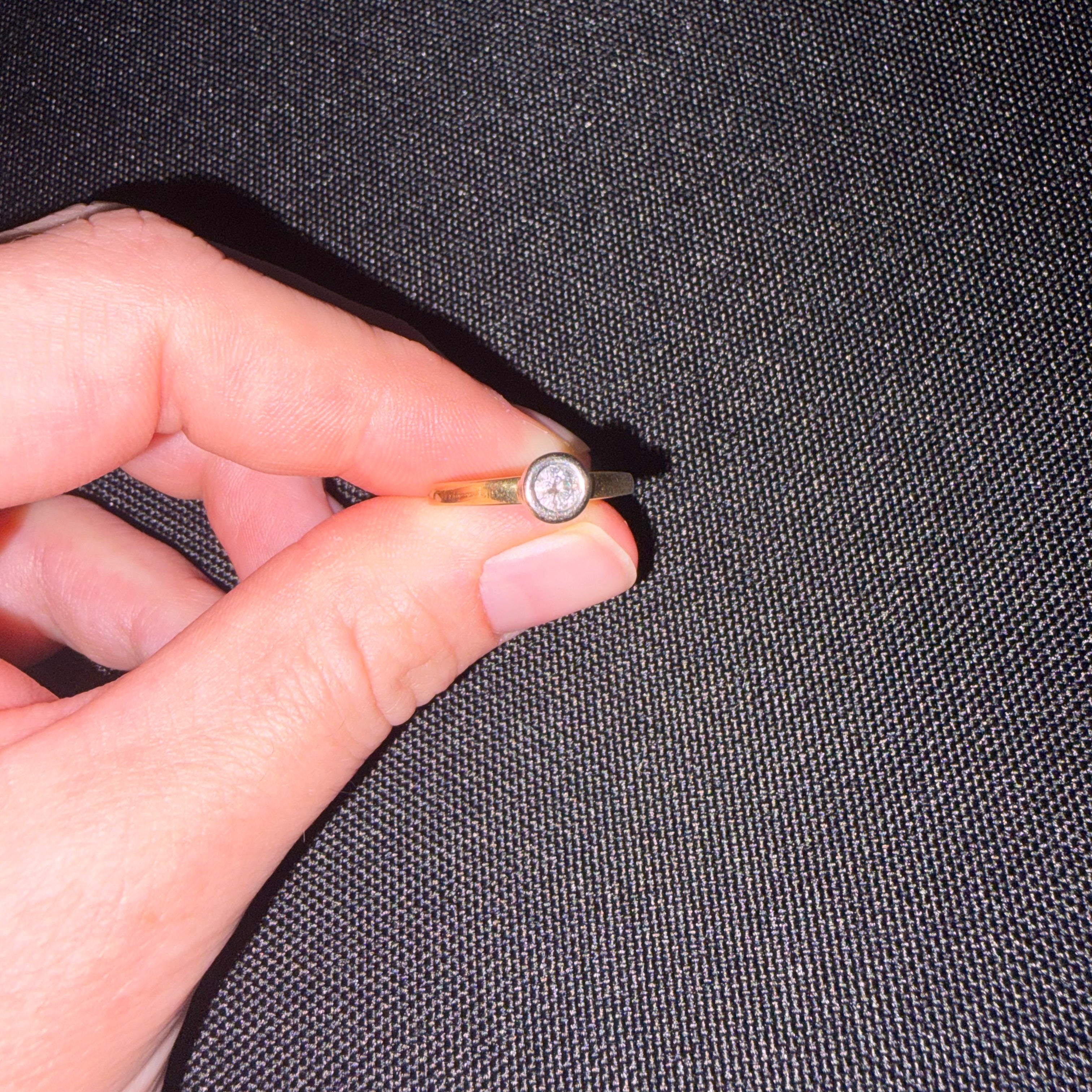 18ct Yellow and White Gold Rub Over Set, Single Diamond Ring