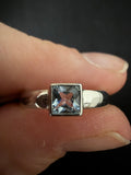 9ct White Gold Square Blue Topaz Single Stone Ring