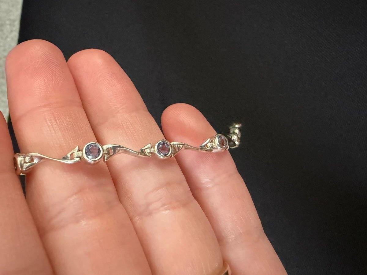 Silver Stamped 925 Rub Over Set Iolite Line Bracelet
