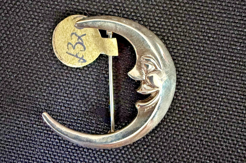 Silver Hallmarked Quarter Moon Face Brooch