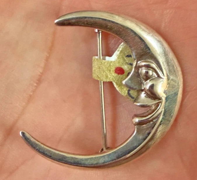 Silver Hallmarked Quarter Moon Face Brooch