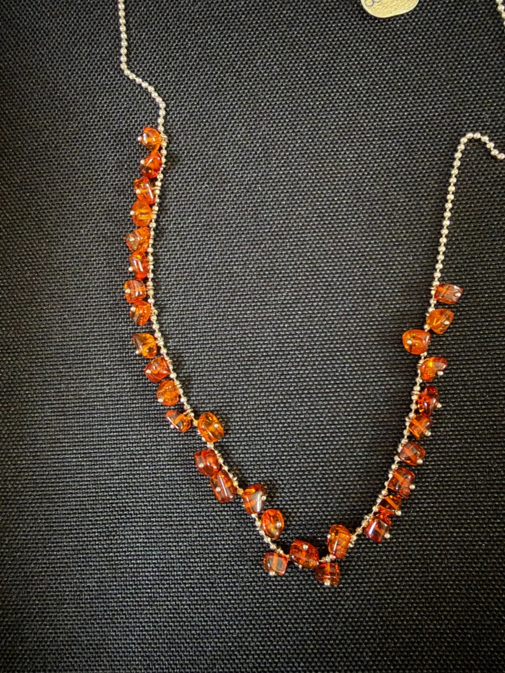 Silver Bead Chain Set With Amber Tumble Pieces