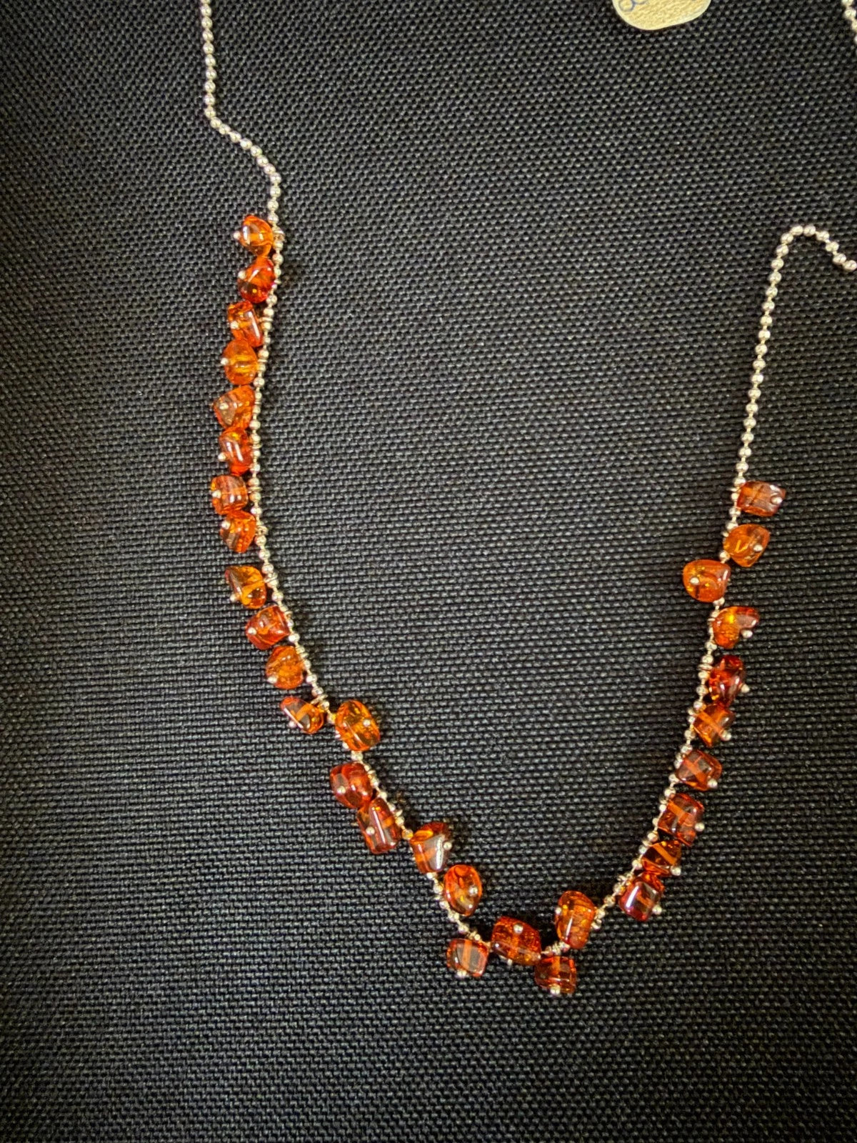 Silver Bead Chain Set With Amber Tumble Pieces