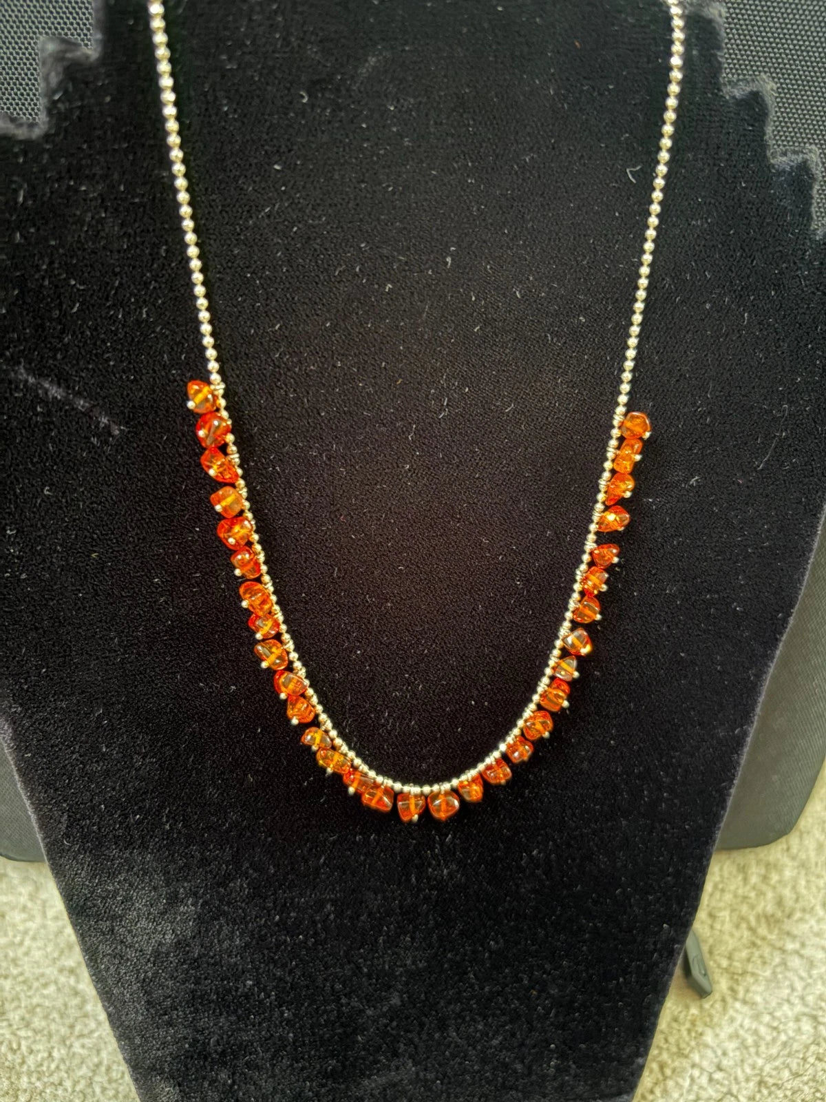 Silver Bead Chain Set With Amber Tumble Pieces