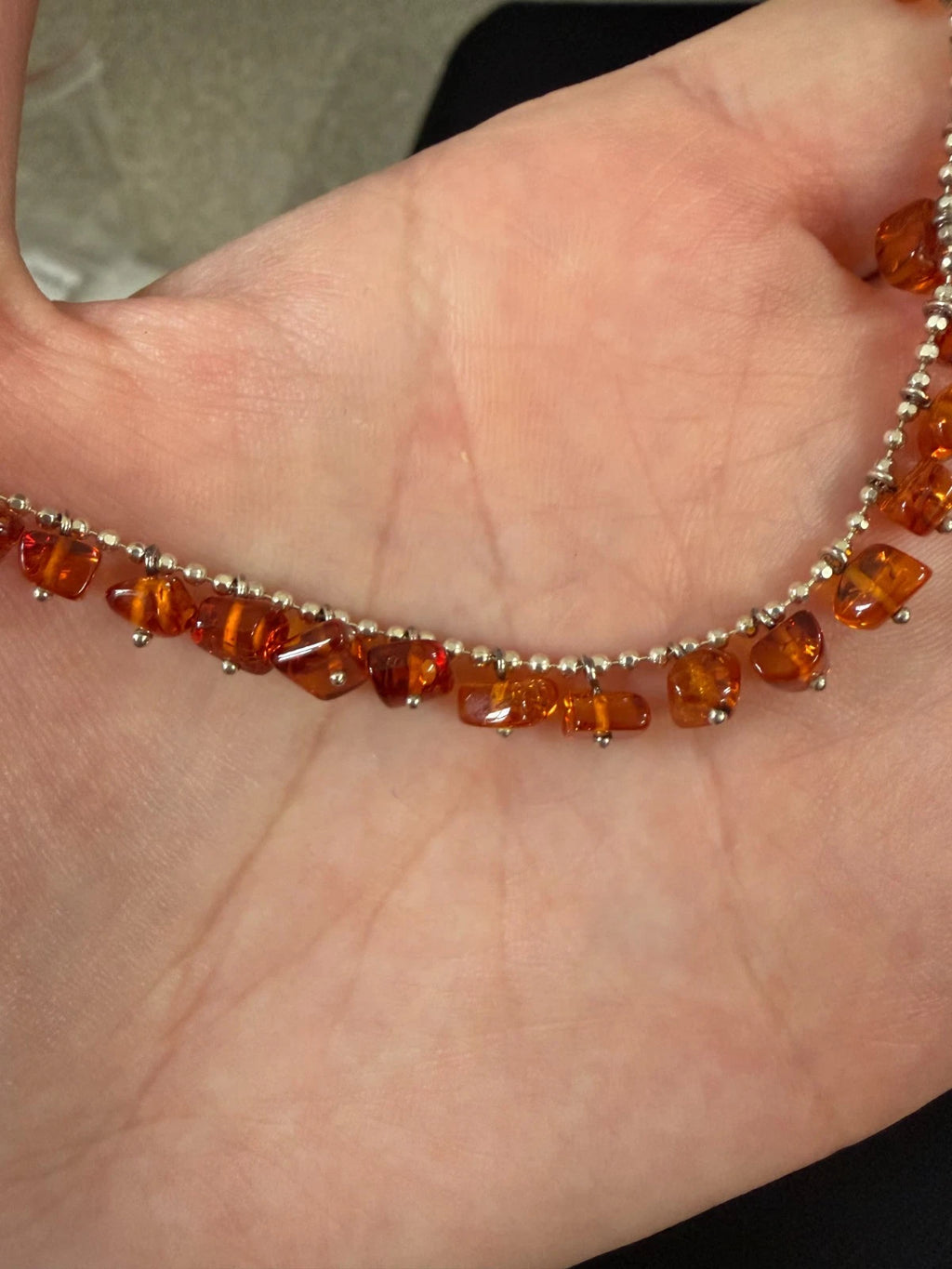 Silver Bead Chain Set With Amber Tumble Pieces