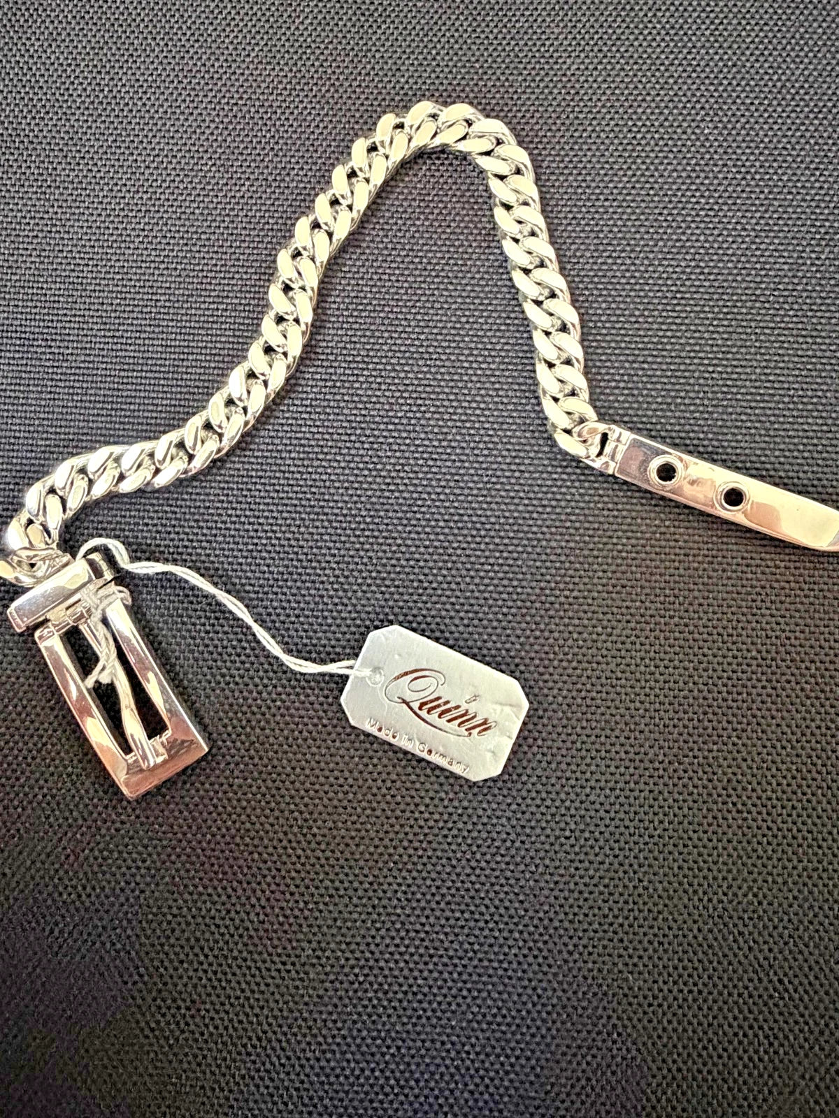 Silver 925 Quinn Marked Buckle Up Flat Curb Link Bracelet