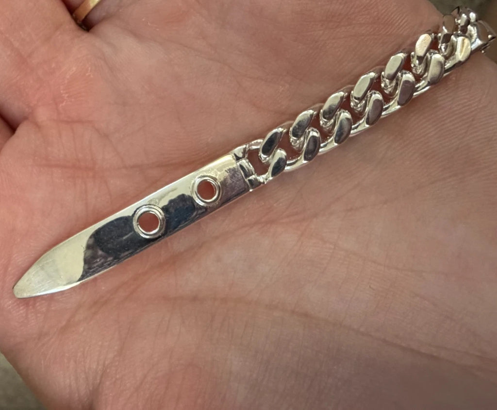 Silver 925 Quinn Marked Buckle Up Flat Curb Link Bracelet