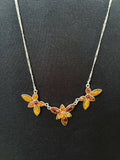 Silver Figaro Chain Set With 3 Assorted Colour Amber Floral Sections