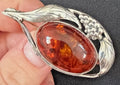 Oval Amber Leaf and Bead Centre Brooch
