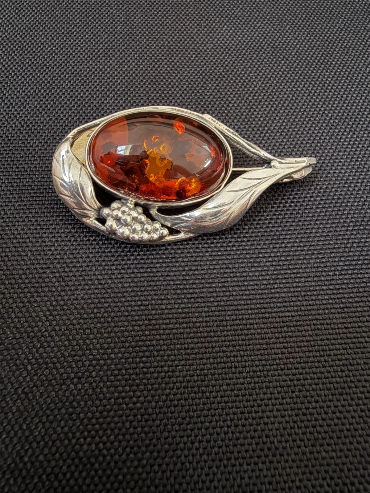 Oval Amber Leaf and Bead Centre Brooch