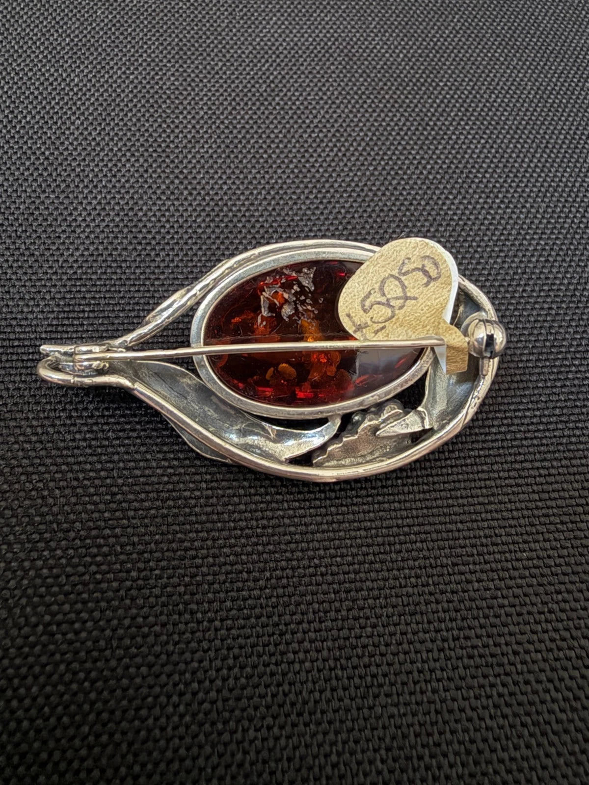 Oval Amber Leaf and Bead Centre Brooch