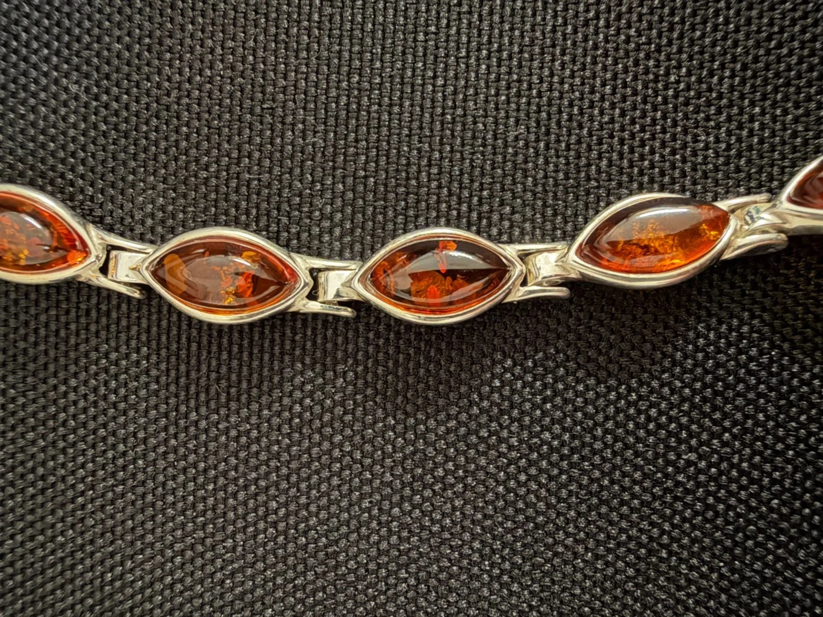 925 Silver Stamped Marquise Shape Amber 11 Stone Bracelet