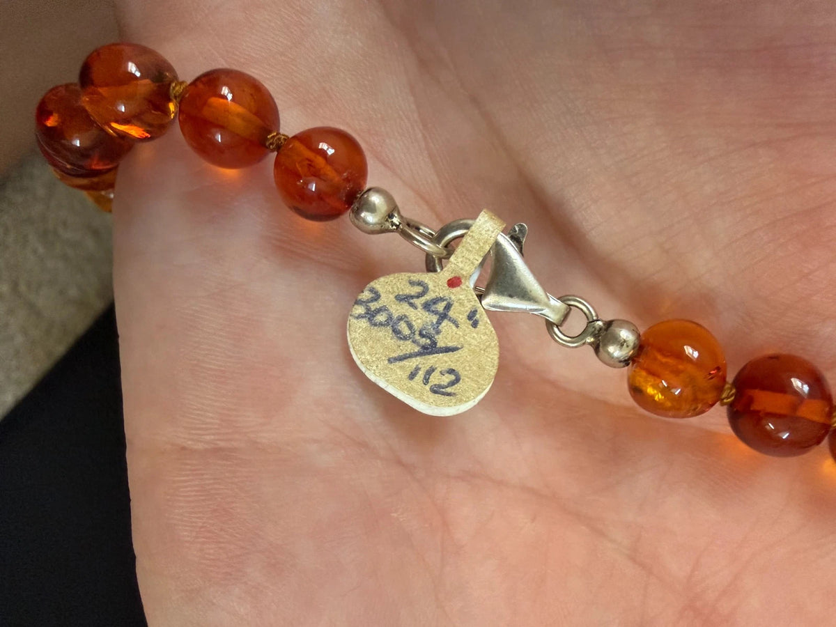 Graduated Round Amber Bead Necklace With 925 Silver Stamped Clasp