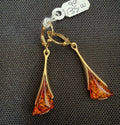 9ct Gold Hinged Drop Amber Earrings