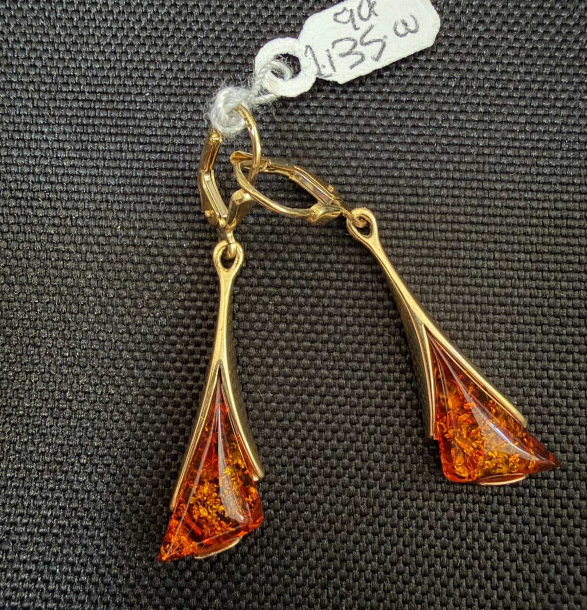 9ct Gold Hinged Drop Amber Earrings
