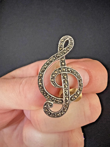 Silver Marcasite Set Treble Clef Brooch