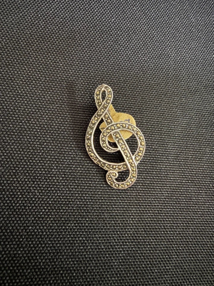 Silver Marcasite Set Treble Clef Brooch