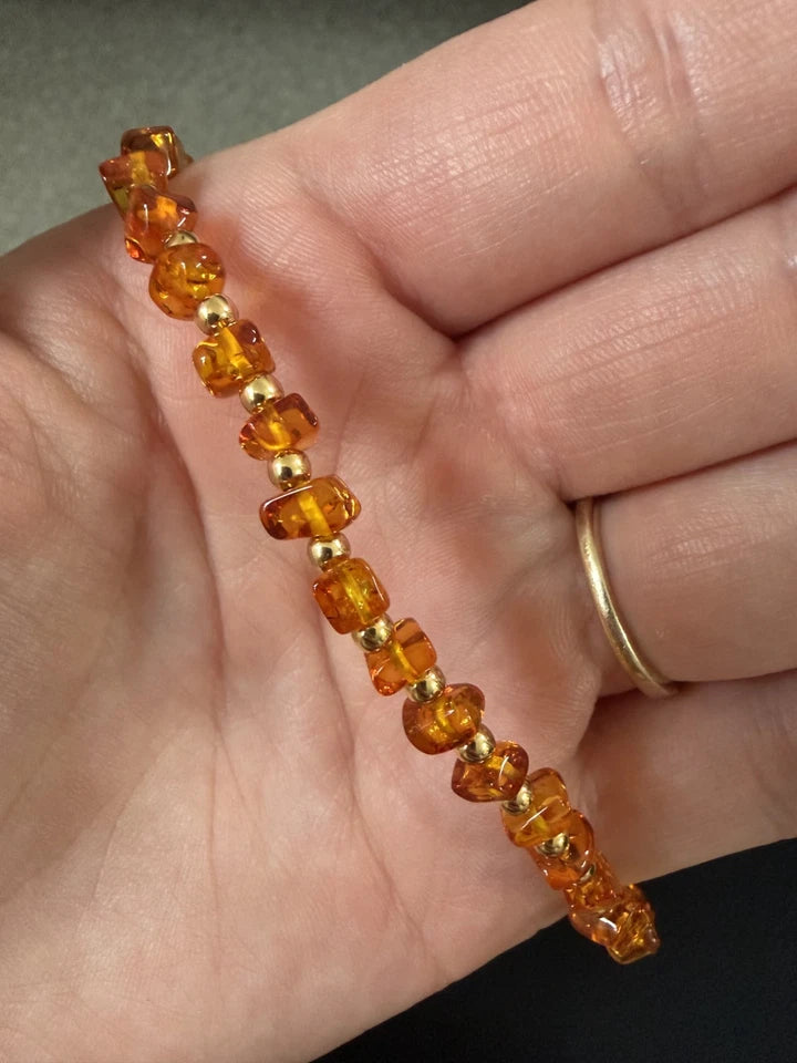 Tumble Style Amber Necklace Alternate Set With Silver Guilt Beads and Guilt Trigger Clasp