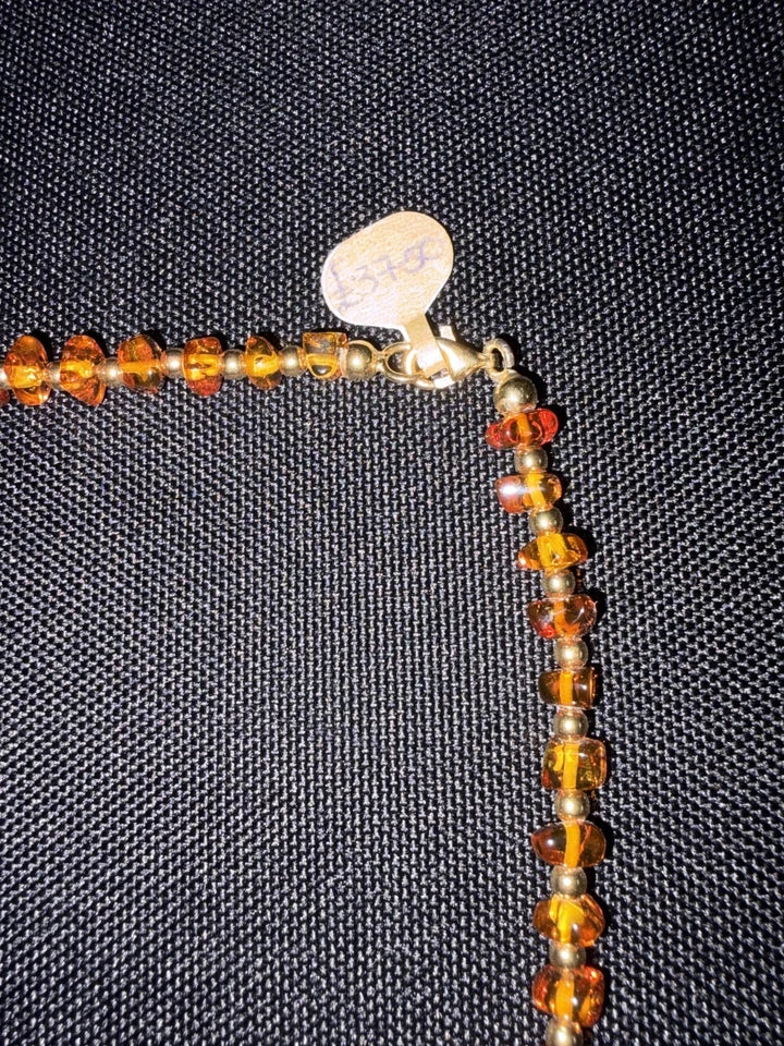 Tumble Style Amber Necklace Alternate Set With Silver Guilt Beads and Guilt Trigger Clasp