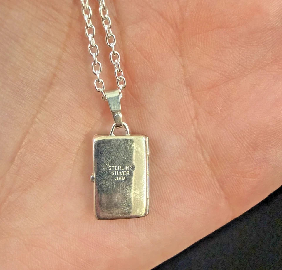 Sterling Silver Satin And Polished Christening Locket On Oval Link Chain