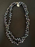 Silver Clasp 2 Row Of Twisted Oval Shape Black Freshwater Pearls