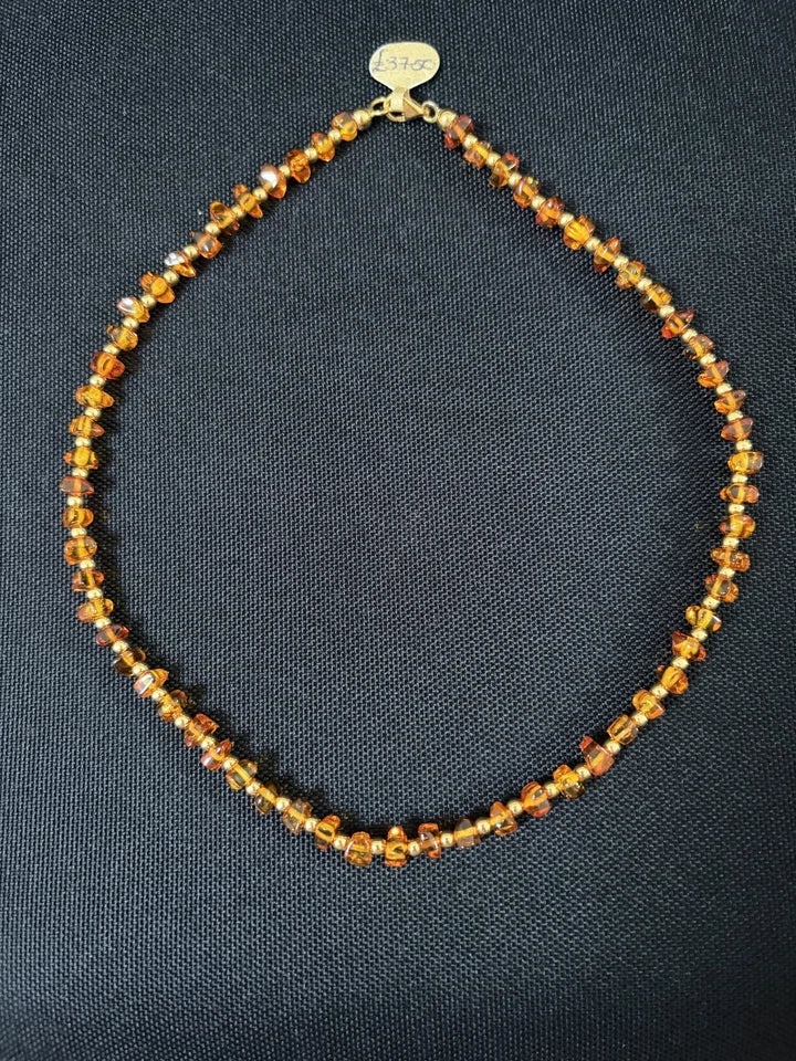 Tumble Style Amber Necklace Alternate Set With Silver Guilt Beads and Guilt Trigger Clasp
